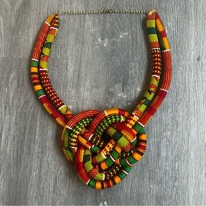 Colorful African-Inspired Ankara Multicolored Rope Necklace